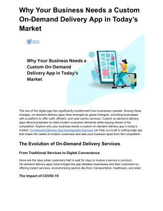 Why Your Business Needs a Custom On-Demand Delivery App in Today’s Market