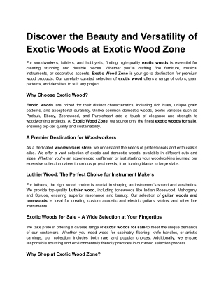 Discover the Beauty and Versatility of Exotic Woods at Exotic Wood Zone