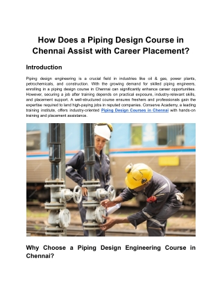 Piping Design Engineering Course in Chennai | Placement Assured