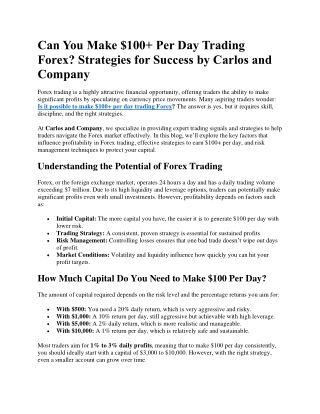 Can You Make $100  Per Day Trading Forex Strategies for Success by Carlos and Company