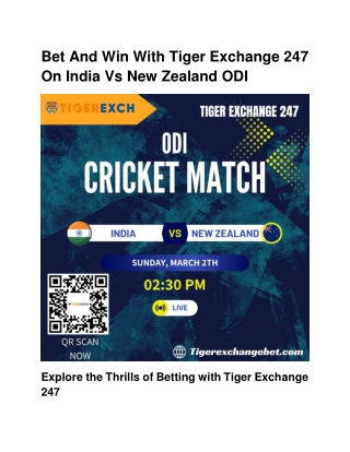Bet and Win with Tiger Exchange 247 on India vs New Zealand ODI
