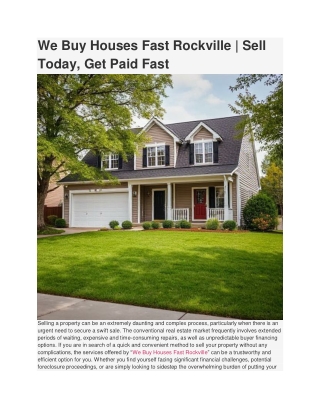 We Buy Houses Fast Rockville _ Sell Today, Get Paid Fast