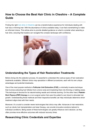 How to Choose the Best Hair Clinic in Cheshire A Complete Guide