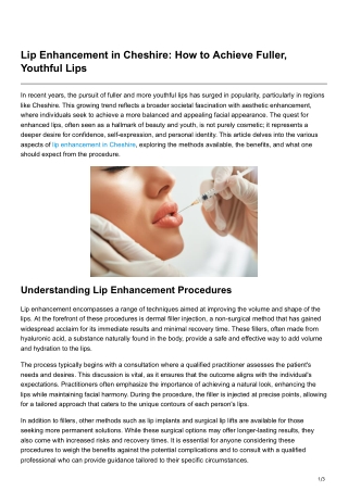 Lip Enhancement in Cheshire How to Achieve Fuller Youthful Lips