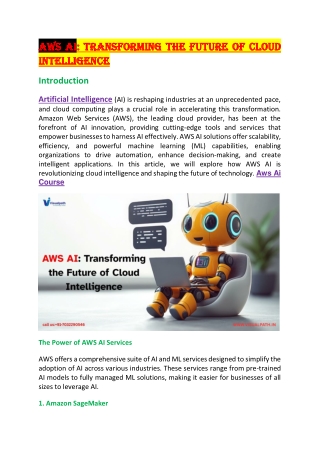 Ai With Aws Online Training Bangalore - Aws Ai Course