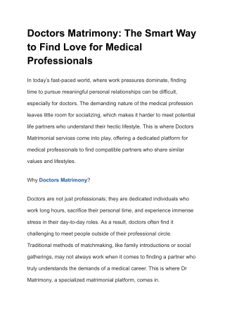 Doctors Matrimony_ The Smart Way to Find Love for Medical Professionals