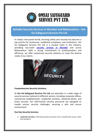 Get Trusted Security Services in Mumbai for Complete Safety