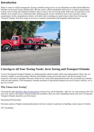 Catering to All Your Towing Needs: Javis Towing and Transport Orlando