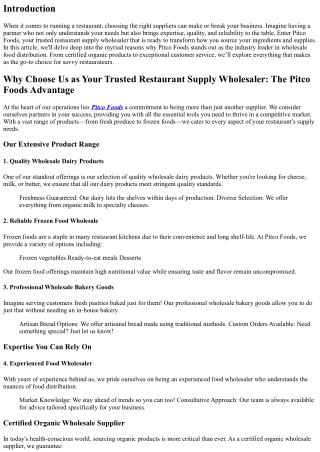 Why Choose Us as Your Trusted Restaurant Supply Wholesaler: The Pitco Foods Adva