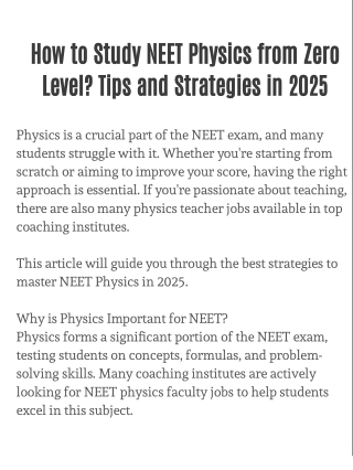 How to Study NEET Physics from Zero Level? Tips and Strategies in 2025