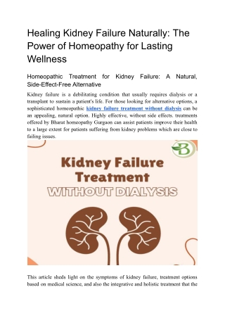 Healing Kidney Failure Naturally The Power of Homeopathy for Lasting Wellness