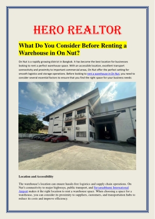 What Do You Consider Before Renting a Warehouse in On Nut