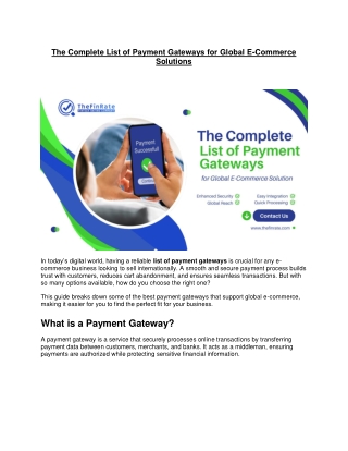 The Complete List of Payment Gateways for Global E-Commerce Solutions