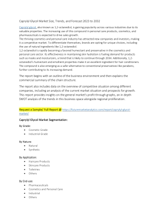 Caprylyl Glycol Market Size, Trends, and Forecast 2023 to 2032