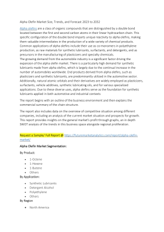 Alpha Olefin Market Size, Trends, and Forecast 2023 to 2032