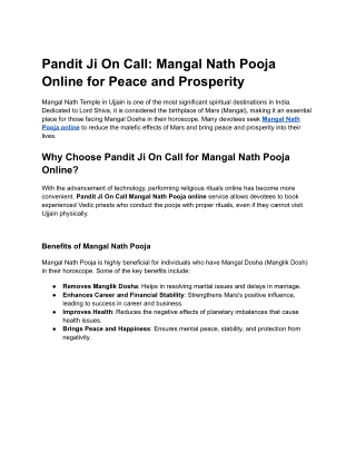 Mangal Nath Pooja Online
