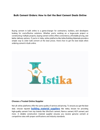 Bulk Cement Orders How to Get the Best Cement Deals Online