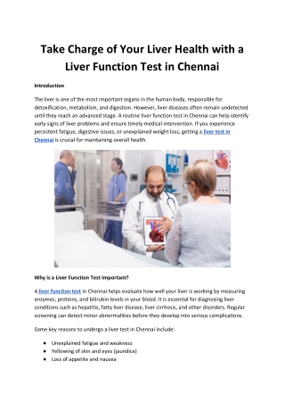 Keep Your Liver Healthy – Book a Liver Test in Chennai Now