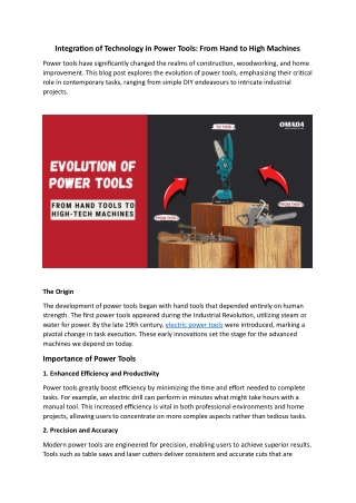 Integration of Technology in Power Tools From Hand to High Machines