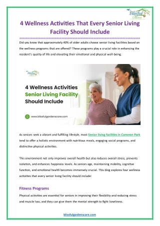 4 Wellness Activities That Every Senior Living Facility Should Include