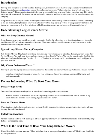“When Is the Best Time to Book Your Long-Distance Mover?”