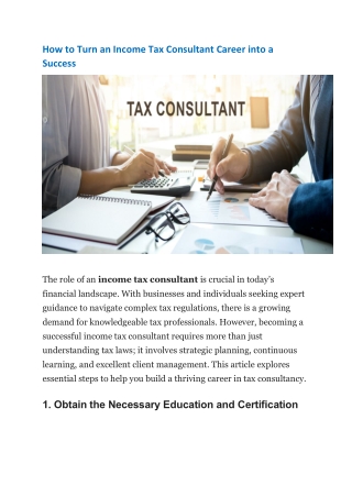 How to Turn an Income Tax Consultant Career into a Success