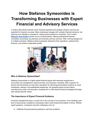How Stefanos Symeonides is Transforming Businesses with Expert Financial and Advisory Services