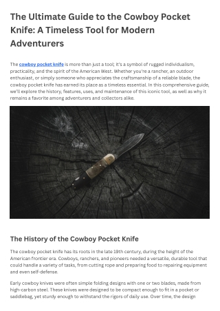 The Ultimate Guide to the Cowboy Pocket Knife A Timeless Tool for Modern Adventurers