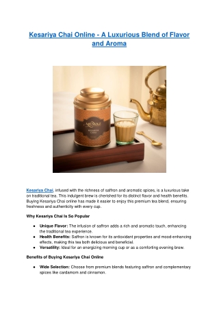 Kesariya Chai Online - A Luxurious Blend of Flavor and Aroma