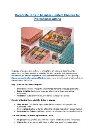 Corporate Gifts in Mumbai - Perfect Choices for Professional Gifting