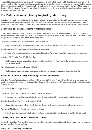 The Path to Financial Literacy Motivated by Marc Lasry