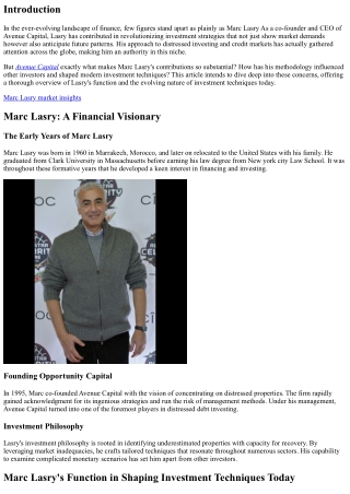 Marc Lasry's Role in Shaping Financial Investment Strategies Today