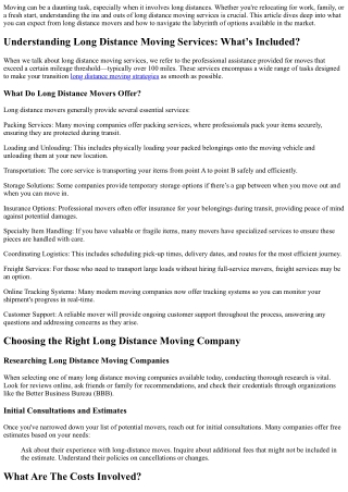 Long Distance Moving Services: What’s Included?