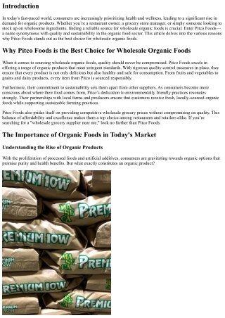 “Why Pitco Foods is the Best Choice for Wholesale Organic Foods”