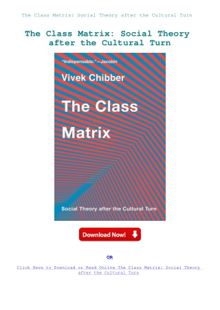 The Class Matrix Social Theory after the Cultural Turn