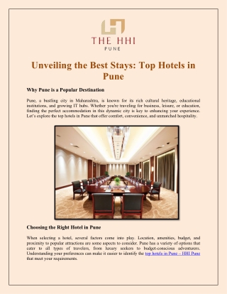 Unveiling the Best Stays Top Hotels in Pune