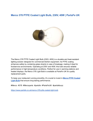 Merco 378 PTFE Coated Light Bulb, 230V, 40W _ PartsFe UK