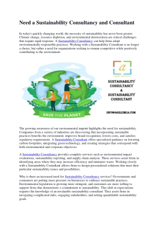 Need a Sustainability Consultancy and Consultant