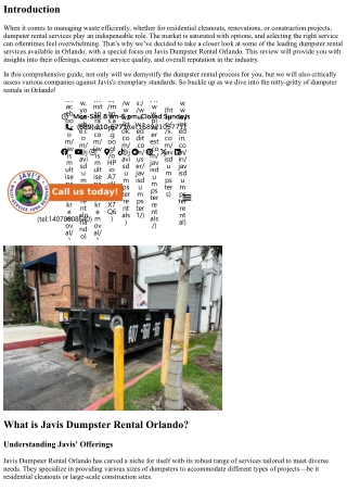 A Review of the Top Dumpster Rental Services: Featuring Javis in Orlando