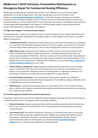 Melbourne's HVAC Harmony Preventative Maintenance vs. Emergency Repair for Commercial Heating Efficiency