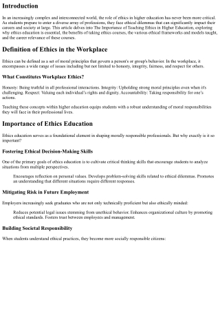 The Importance of Teaching Ethics in Higher Education