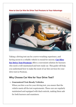 How to Use Car Hire for Drive Test Prestons to Your Advantage