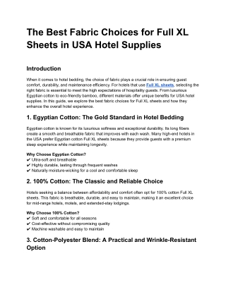 The Best Fabric Choices for Full XL Sheets in USA Hotel Supplies