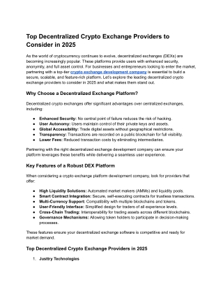 Top Decentralized Crypto Exchange Providers to Consider in 2025
