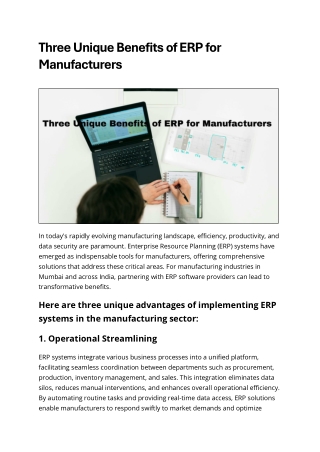 Three Unique Benefits of ERP for Manufacturers1