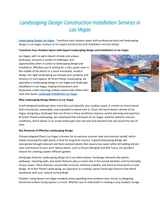 Landscaping Design Construction Installation Services in Las Vegas
