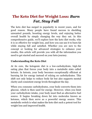 The Keto Diet for Weight Loss_ Burn Fat, Stay Full