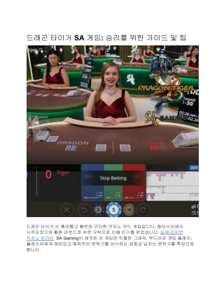 드래곤 타이거 SA 게임: 승리를 위한 가이드 및 팁