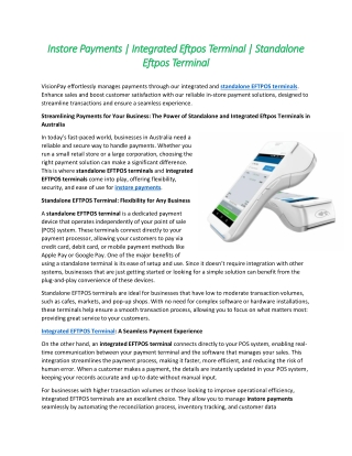 Instore Payments | Integrated Eftpos Terminal | Standalone Eftpos Terminal
