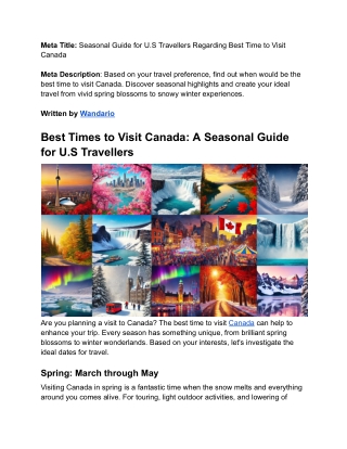 easonal Guide for U.S Travellers Regarding Best Time to Visit Canada